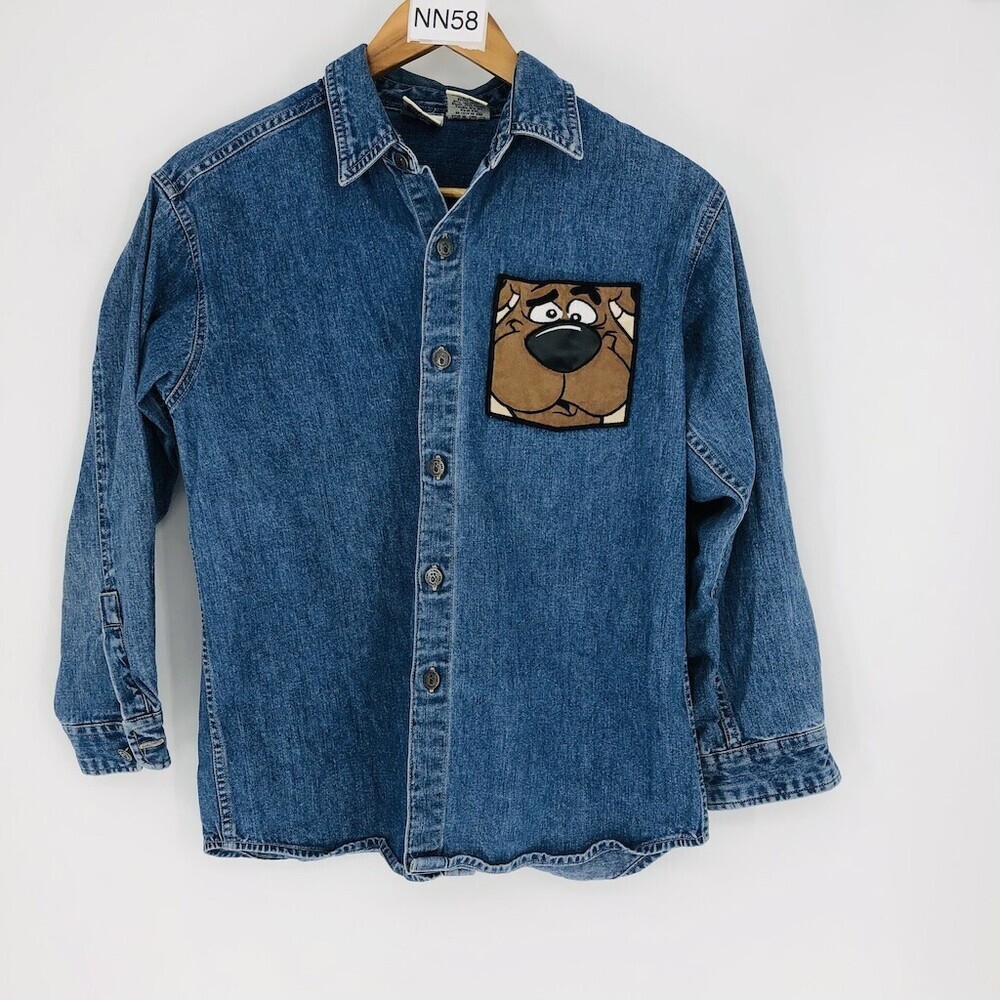 VTG Cartoon Network Warner Bros Kid's Blue 100% Cotton Scooby Doo Denim Shirt L